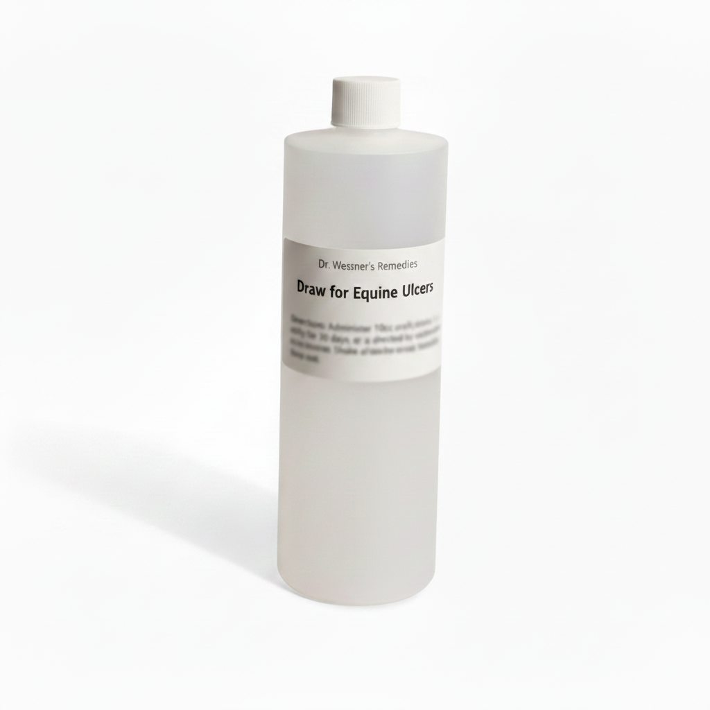 Draw for Equine Ulcers bottle with blurred paragraph